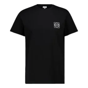 Anagram-brodert bomullstrøye med rund hals og korte ermer, svart H526341Xai-1100