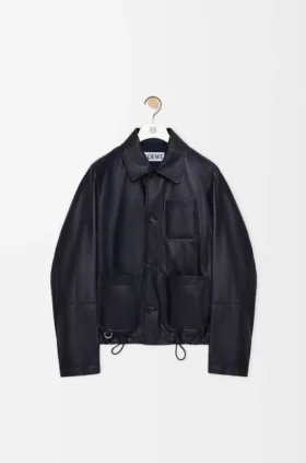 Arbeidsjakke i nappa-lammeskinn og nylon