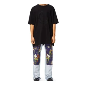 Broderet smiley-mønster, løs passform, kort ermet, unisex, svart S616341X20-1100