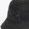 Bucket-hatt i raffia og kalveskinn