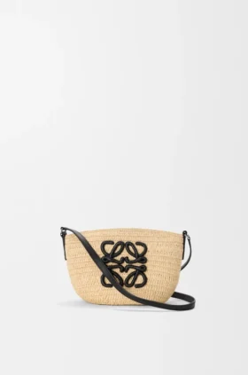 Eclipse Pochette i raffia og kalveskinn
