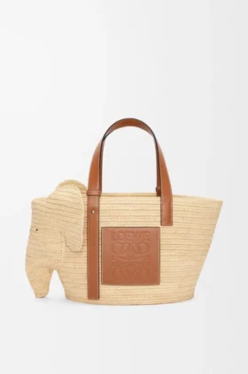 Elephant Basket i raffia og kalveskinn