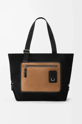 Flex Zipped Tote-veske i lerret og semsket skinn