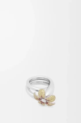 Flor-ring i sterlingsølv og krystaller