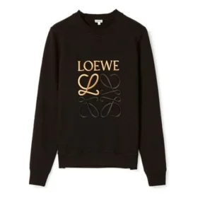 Herre-Loewe Anagram bomullstrøye med rund hals og brodert alfabet – klassisk sportssstil – svart – H526341Xa1-1100