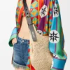 Liten «Punch Hole Hobo»-veske i raffia og kalveskinn Liten «Punch Hole Hobo»-veske i raffia og kalveskinn