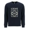 Loewe Anagram-bomullstrøye for menn med rund hals og brodert alfabet, klassisk sportsmodell, marineblå, H526Y24J02-5110
