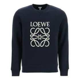 Loewe Anagram-bomullstrøye for menn med rund hals og brodert alfabet, klassisk sportsmodell, marineblå, H526Y24J02-5110