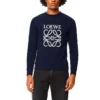 Loewe Anagram-bomullstrøye for menn med rund hals og brodert alfabet, klassisk sportsmodell, marineblå, H526Y24J02-5110