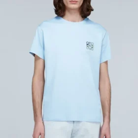 Loewe Anagram Classic brodert bomullstrøye med rund hals og korte ermer, herre, lyseblå H6109230Cr-6410