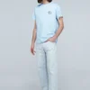 Loewe Anagram Classic brodert bomullstrøye med rund hals og korte ermer, herre, lyseblå H6109230Cr-6410