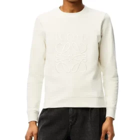 Loewe Anagram-logo brodert bomullsgenser for menn, kremhvit, H526341Xa1-2370