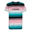 Loewe bomullsskjorte med striper og brodert logo, kort ermet, for menn H6109950Pc-9990