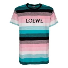 Loewe bomullsskjorte med striper og brodert logo, kort ermet, for menn H6109950Pc-9990