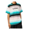 Loewe bomullsskjorte med striper og brodert logo, kort ermet, for menn H6109950Pc-9990