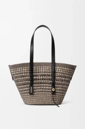 Medium Braid Kurv i iraca-palme og kalveskinn