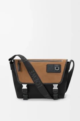 Medium Flex Messenger i lerret og semsket skinn