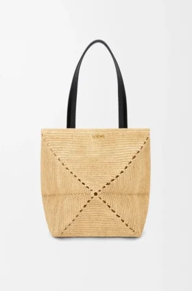 Medium Puzzle Fold-tote-veske i raffia