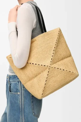 Medium Puzzle Fold-tote-veske i raffia