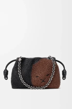 Mellomstor Flamenco Purse med løveperler i perlebesatt lerret og kalveskinn
