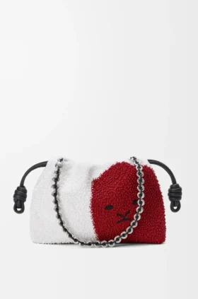 Mellomstor Flamenco Purse med løveperler i perlebesatt lerret og kalveskinn
