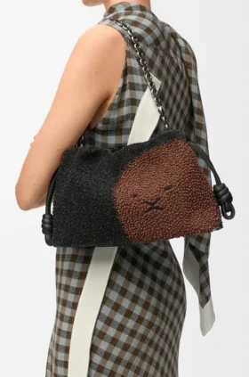 Mellomstor Flamenco Purse med løveperler i perlebesatt lerret og kalveskinn