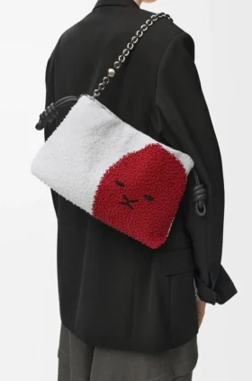 Mellomstor Flamenco Purse med løveperler i perlebesatt lerret og kalveskinn