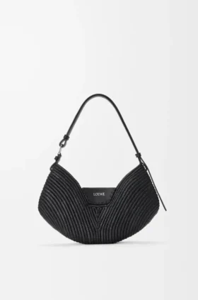 Mellomstor loewe Swing-veske i raffia og kalveskinn