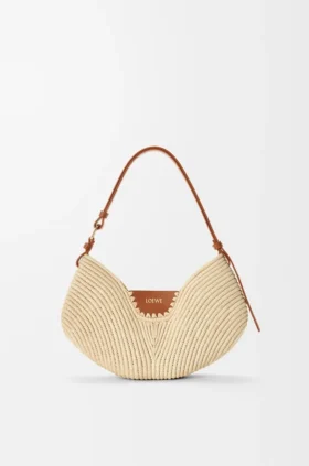 Mellomstor loewe Swing-veske i raffia og kalveskinn