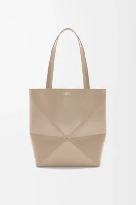 Mellomstor Puzzle Fold-tote-veske i skinnende kalveskinn