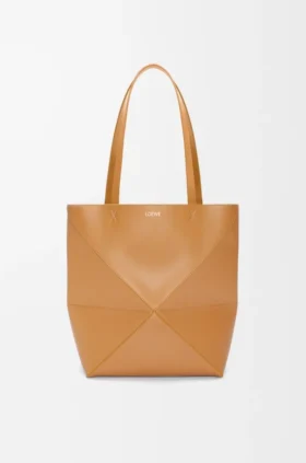Mellomstor Puzzle Fold-tote-veske i skinnende kalveskinn