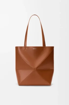 Mellomstor Puzzle Fold-tote-veske i skinnende kalveskinn