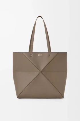 Middels horisontal Puzzle Fold-tote-veske i mykt, kornet kalveskinn