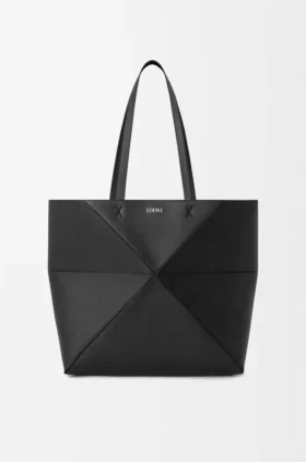 Middels horisontal Puzzle Fold-tote-veske i mykt, kornet kalveskinn