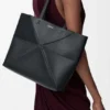 Middels horisontal Puzzle Fold-tote-veske i mykt, kornet kalveskinn