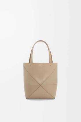 Mini Puzzle Fold-tote i skinnende kalveskinn