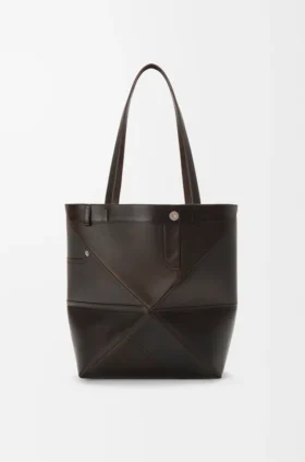 Panta Medium Puzzle Fold-tote i skinnende kalveskinn