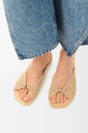 Pebble Soft-sandaler i stoff med raffia-effekt