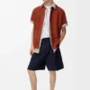Plisserte shorts i bomull og lin Plisserte shorts i bomull og lin