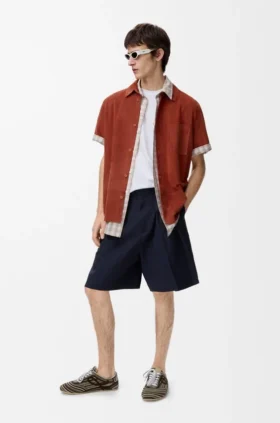 Plisserte shorts i bomull og lin