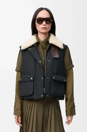 Puffervest i shearling og bomullsblanding