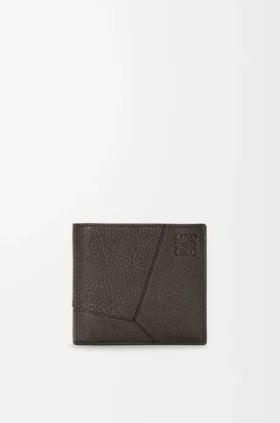 Puzzle-myntlommebok med to fold i mykt, kornet kalveskinn