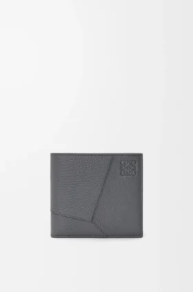 Puzzle-myntlommebok med to fold i mykt, kornet kalveskinn
