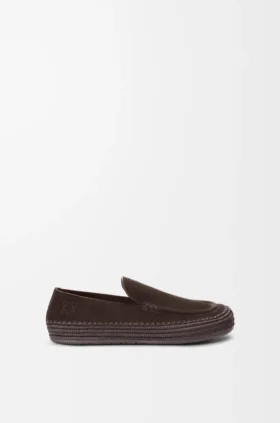 Rio-Loafers i semsket skinn og raffia