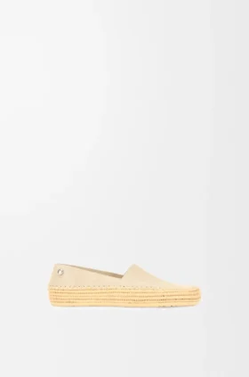 Rio-tøffel i semsket skinn og raffia