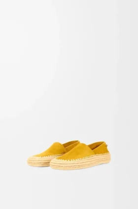 Rio-tøffel i semsket skinn og raffia Rio-tøffel i semsket skinn og raffia