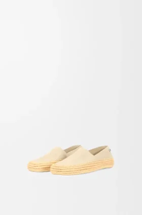 Rio-tøffel i semsket skinn og raffia