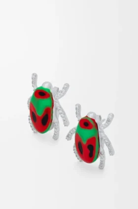 Scarabeo-øreringer i sterlingsølv, emalje og krystall