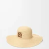 Solhatt i raffia og kalveskinn Solhatt i raffia og kalveskinn