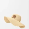 Solhatt i raffia og kalveskinn Solhatt i raffia og kalveskinn